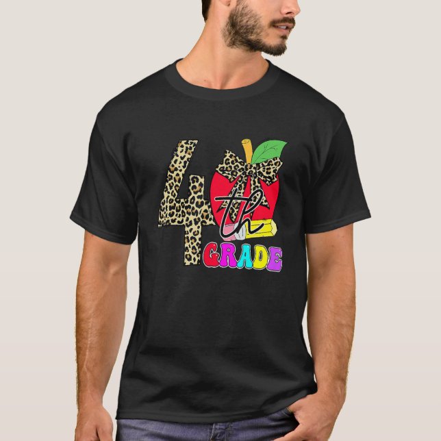 Cute 4:e Klass-läraren Studenter Leopard Apple bac T Shirt (Framsida)