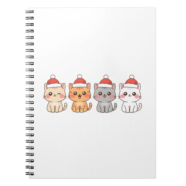 Cute 4 Kawaii Cats Christmas Design – Holiday Pet  Anteckningsbok (Framsidan)