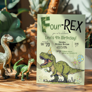 Cute 4-REX Funny Dinosaur Boy 4e födelsedagen Part Inbjudningar