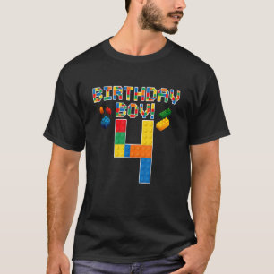 Cute 4e födelsedagen 4 år gamla block Byggnad Boys T Shirt