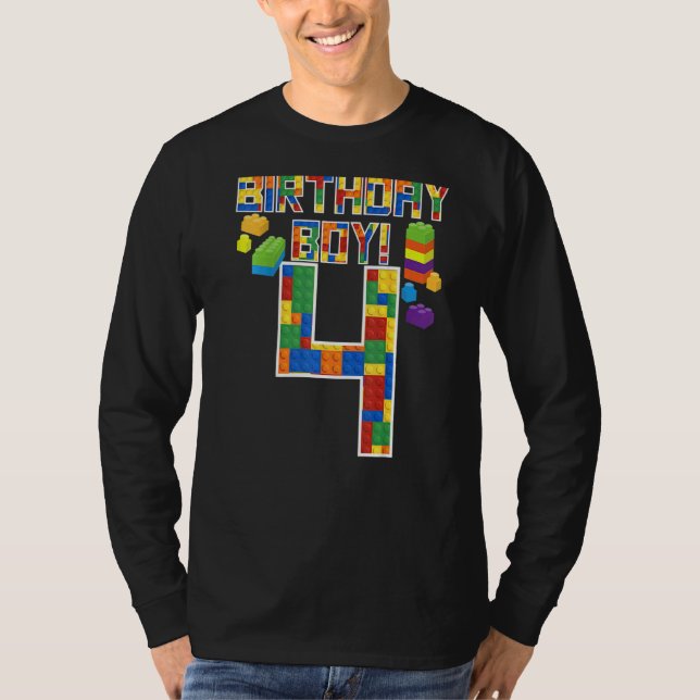 Cute 4e födelsedagen 4 år gamla block Byggnad Boys T Shirt (Framsida)