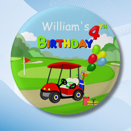 Cute 4e födelsedagen Red Golf Cart Boy's Knapp