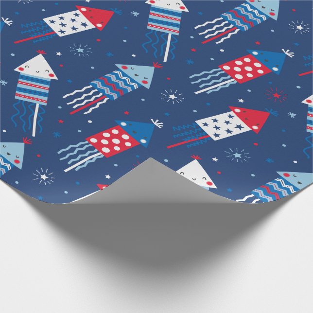 Cute 4th of july Fireworks rött vitt blått Presentpapper (Hörn)