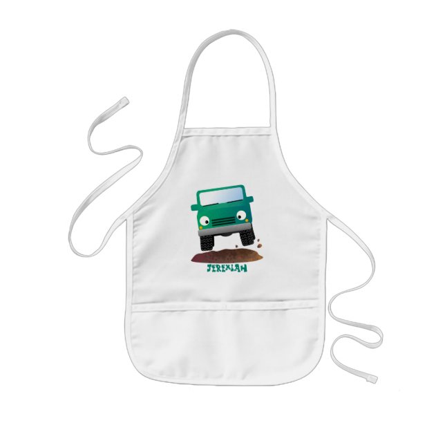 Cute 4X4 tecknad utanför fordon Barnförkläde (Framsidan)