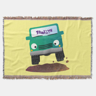 Cute 4X4 tecknad utanför fordon Filt