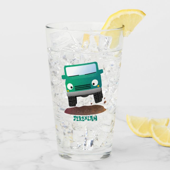 Cute 4X4 tecknad utanför fordon Glaskopp (Bakside Is)