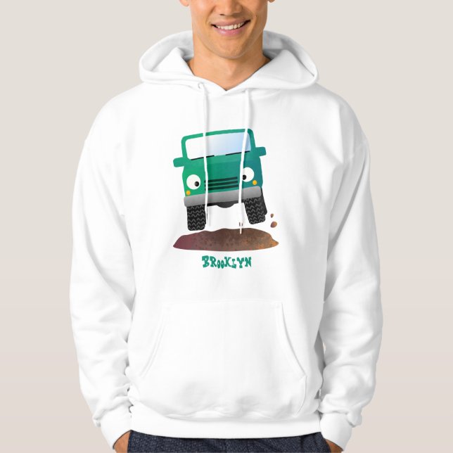 Cute 4X4 tecknad utanför fordon Hoodie (Framsida)