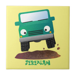 Cute 4X4 tecknad utanför fordon Kakelplatta