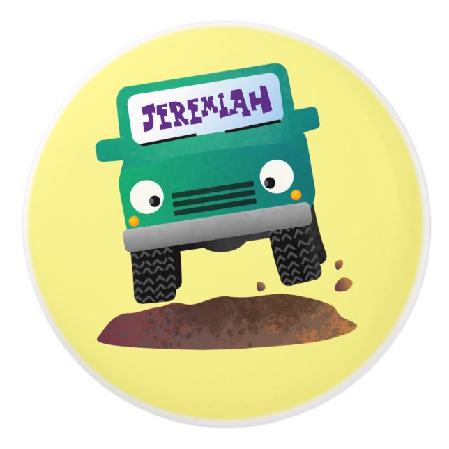 Cute 4X4 tecknad utanför fordon Knopp (Framsidan)