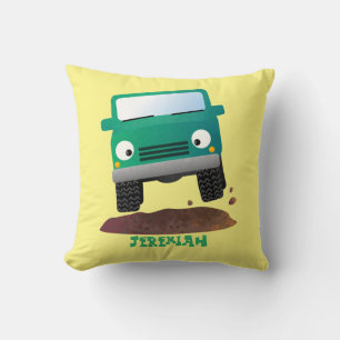 Cute 4X4 tecknad utanför fordon Kudde