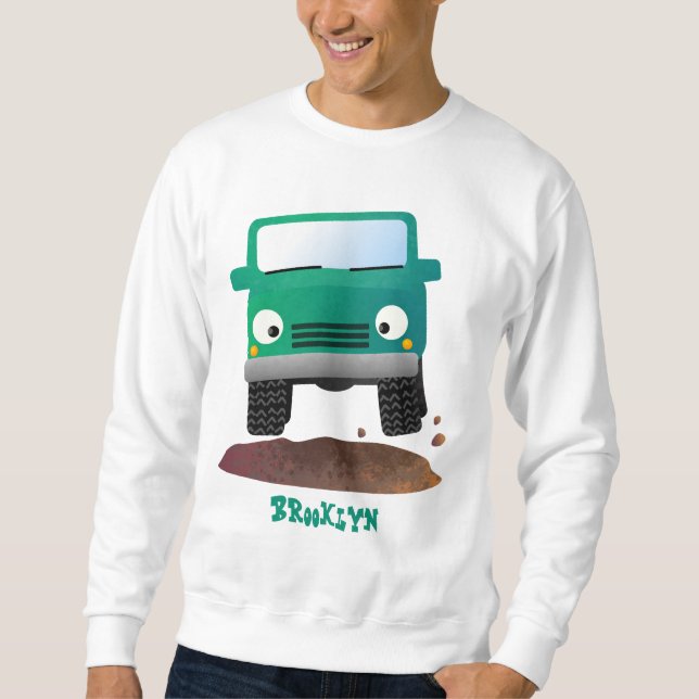 Cute 4X4 tecknad utanför fordon Lång Ärmad Tröja (Framsida)