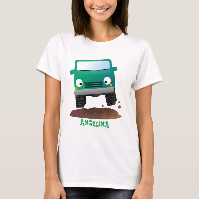 Cute 4X4 tecknad utanför fordon T Shirt (Framsida)