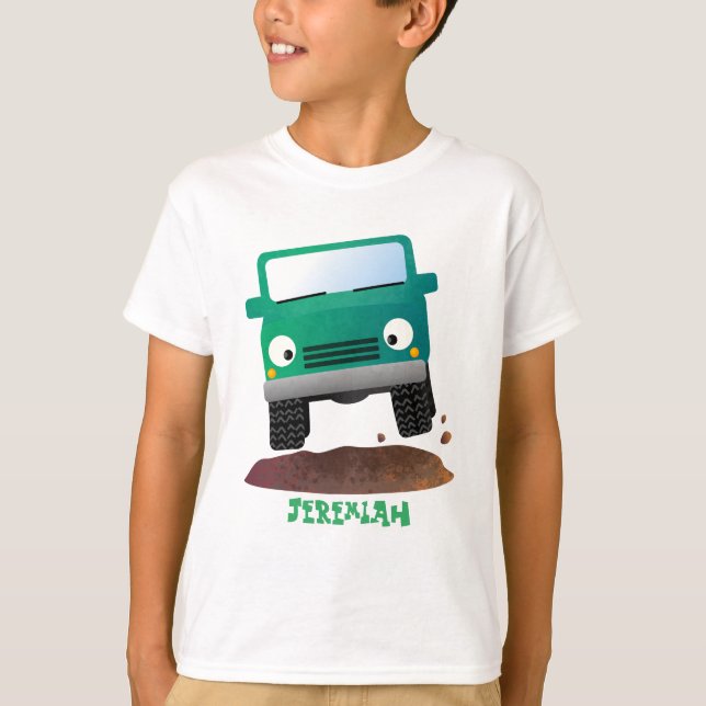 Cute 4X4 tecknad utanför fordon T Shirt (Framsida)