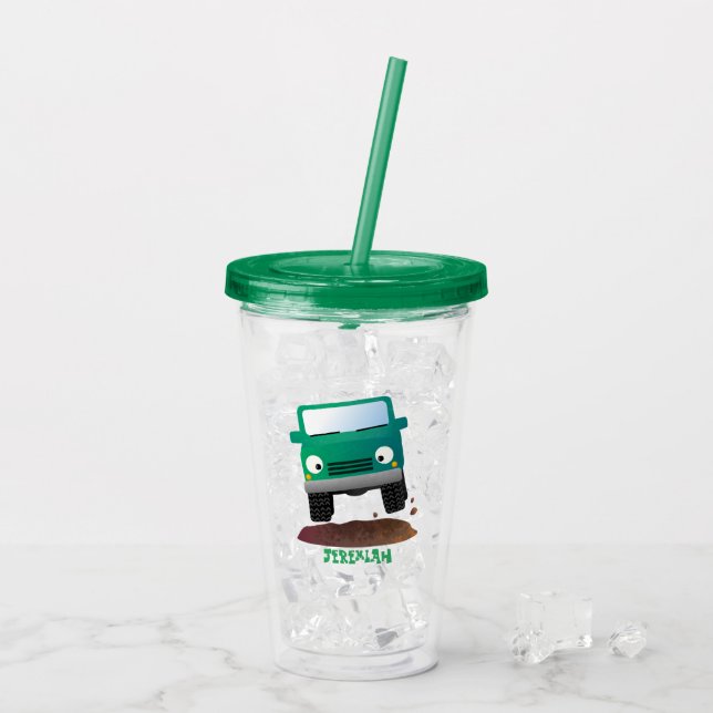 Cute 4X4 tecknad utanför fordon Take Away Mugg (Baksida Ice)