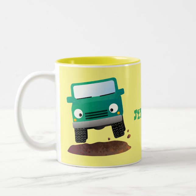 Cute 4X4 tecknad utanför fordon Två-Tonad Mugg (Vänster)