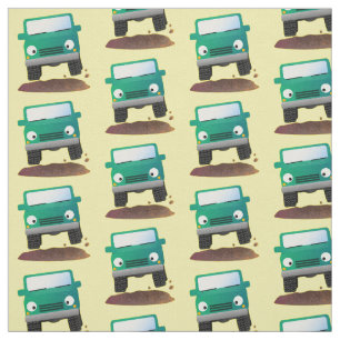 Cute 4X4 tecknad utanför fordon Tyg