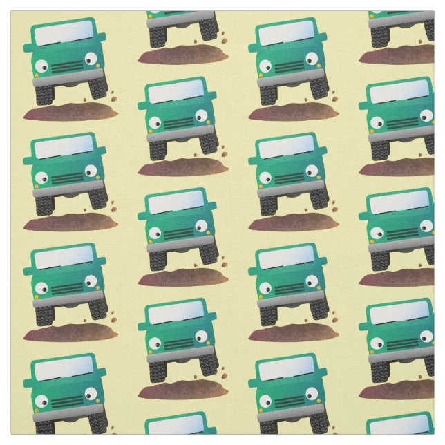 Cute 4X4 tecknad utanför fordon Tyg (Provkarta)