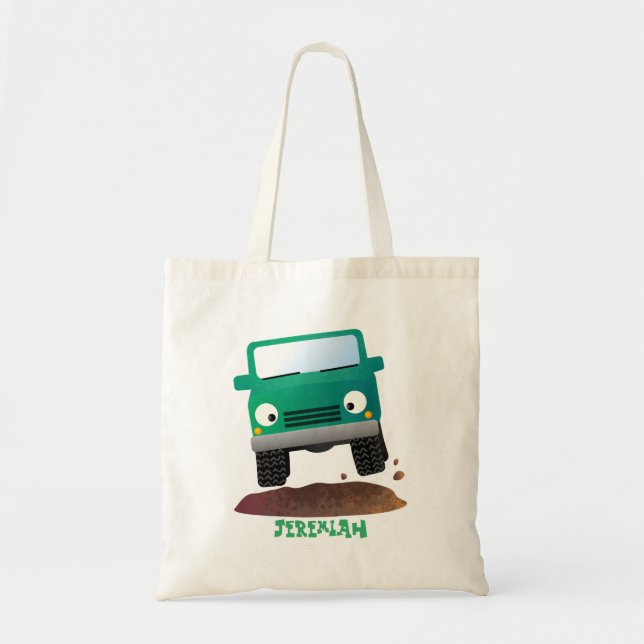 Cute 4X4 tecknad utanför fordon Tygkasse (Framsidan)
