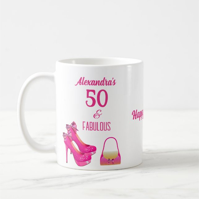 Cute 50:e födelsedag Högklackar Namn Gift Kaffemugg (Vänster)