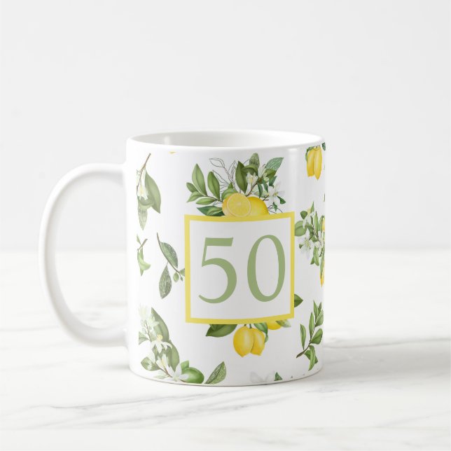 Cute 50:e födelsedagen Lemon Citrus Botanical Kaffemugg (Vänster)