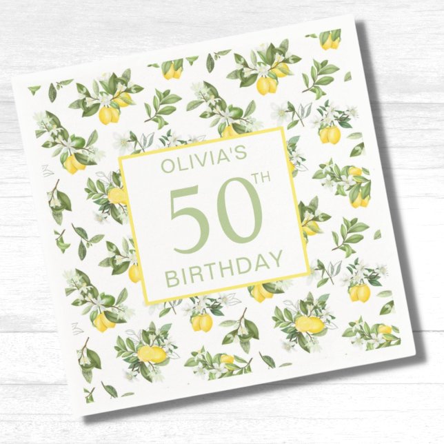 Cute 50:e födelsedagen Lemon Citrus Botanical Pappersservett (Skapare uppladdad)