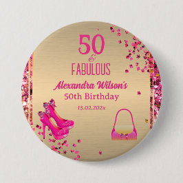 Cute 50& Fabulous Högklackar Guld Shock rosa Glitt Knapp