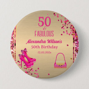 Cute 50& Fabulous Högklackar Guld Shock rosa Glitt Knapp