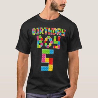 Cute 5:e födelsedagen 5 år gamla block Byggnad Boy T Shirt