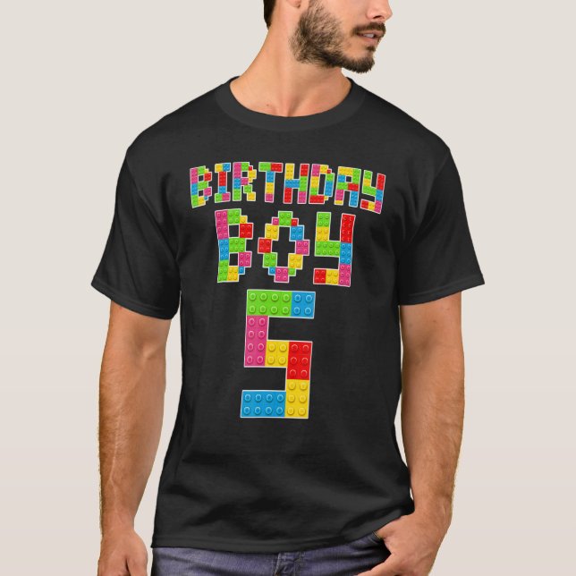 Cute 5:e födelsedagen 5 år gamla block Byggnad Boy T Shirt (Framsida)