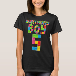 Cute 5:e födelsedagen 5 år gamla block Byggnad Boy T Shirt
