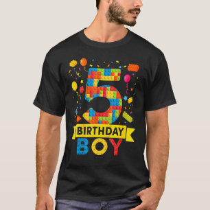 Cute 5:e födelsedagen 5 år gamla block Byggnad Boy T Shirt