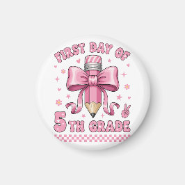 Cute 5th Grade Girl Pink Bow Groovy Pencil Design Magnet