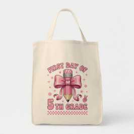 Cute 5th Grade Girl Pink Bow Groovy Pencil Design Tygkasse