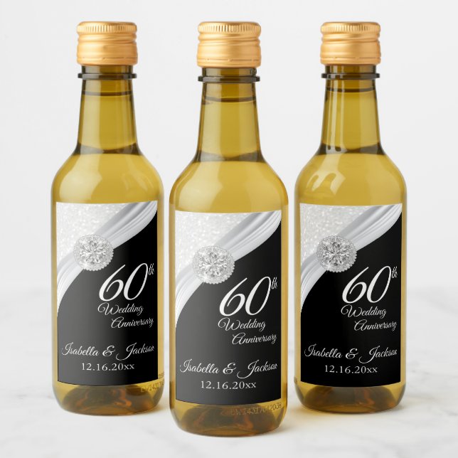 Cute 60:e årsdagen / 75:e Diamond Glitter Vinetikett (Flaskor)
