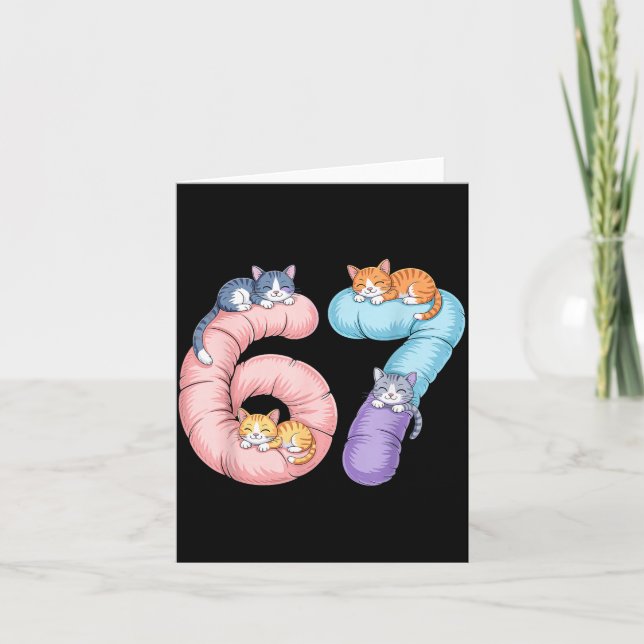 Cute 67 Cat Meme Design  Kort (Framsida)