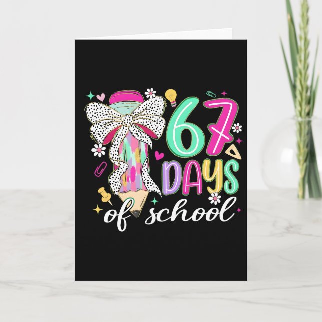 Cute 67 Days Of School Pencil Bow Classroom Theme Kort (Framsida)