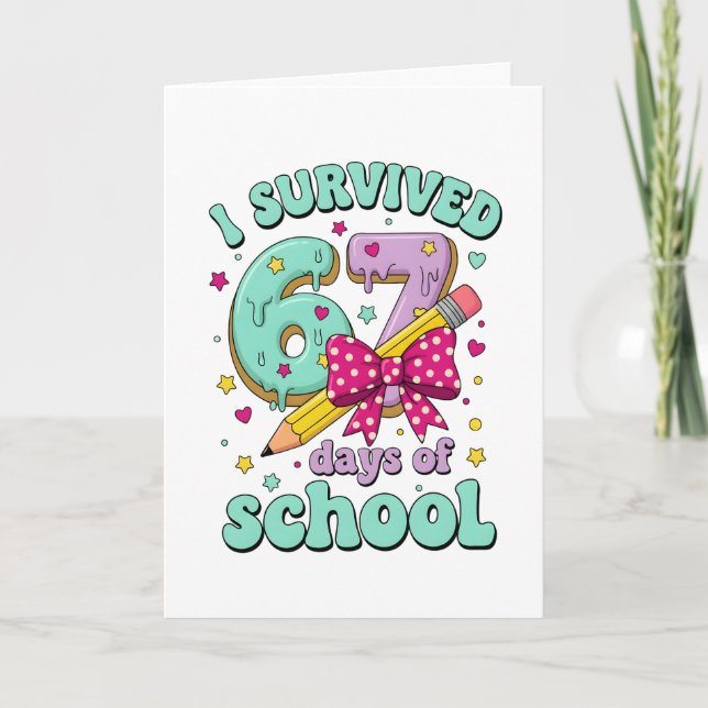 Cute 67 Days Of School Pencil Bow Classroom Theme Kort (Framsida)