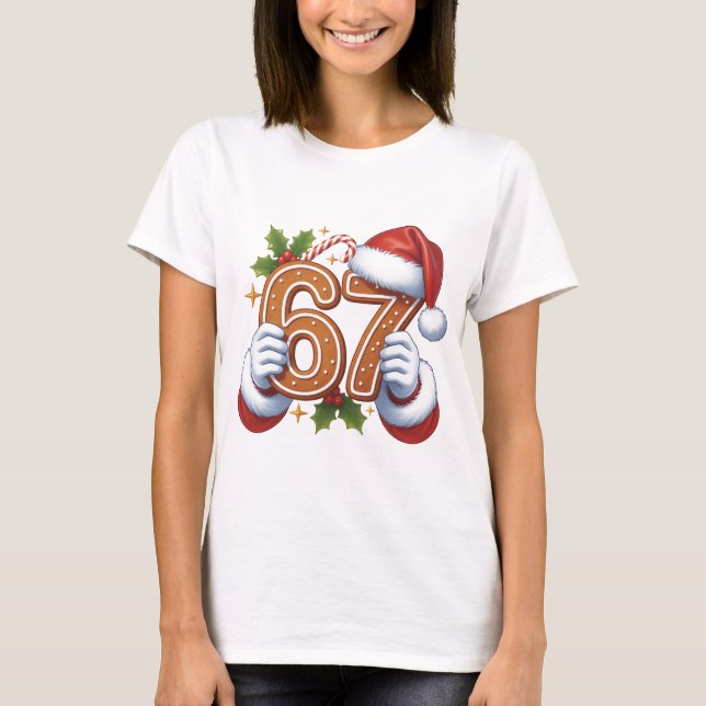 Cute 67th Birthday Gingerbread Man Christmas Gift, T Shirt (Framsida)