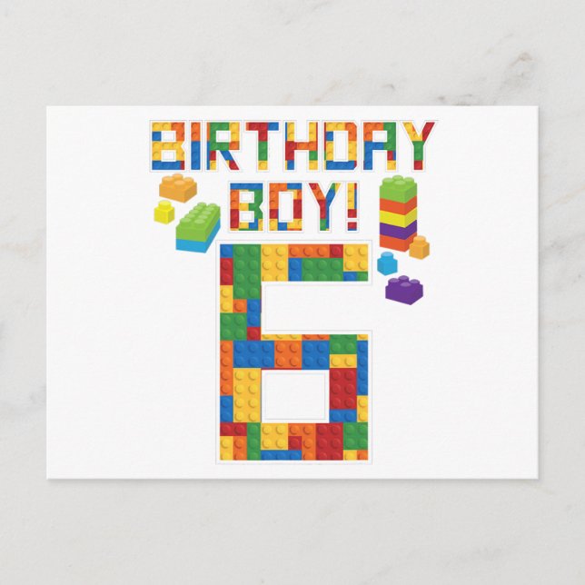 Cute 6e Birthday Gift 6-åriga blocket Byggnad Inbjudan Vykort (Framsida)