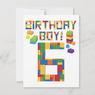 Cute 6e Birthday Gift 6-åriga blocket Byggnad Inbjudningar