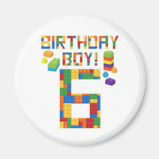 Cute 6e Birthday Gift 6-åriga blocket Byggnad Magnet