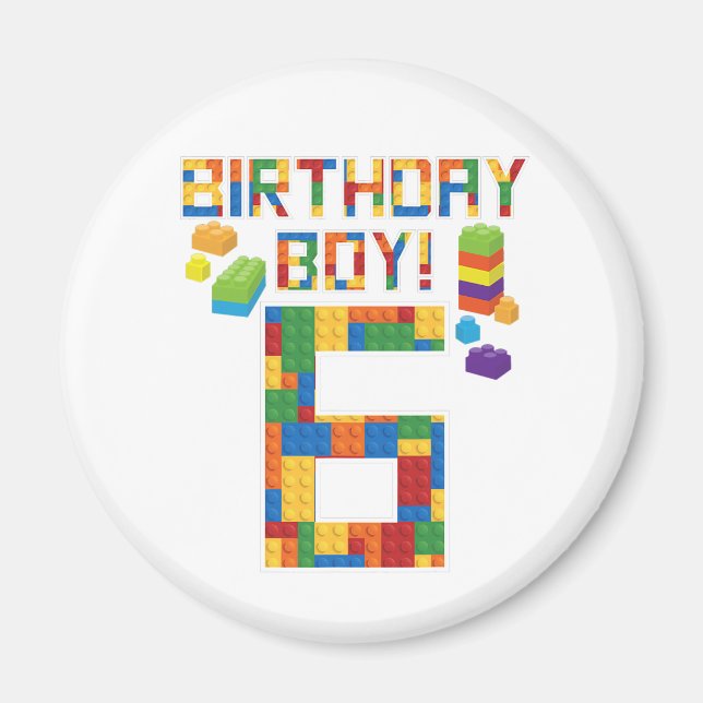 Cute 6e Birthday Gift 6-åriga blocket Byggnad Magnet (Framsidan)