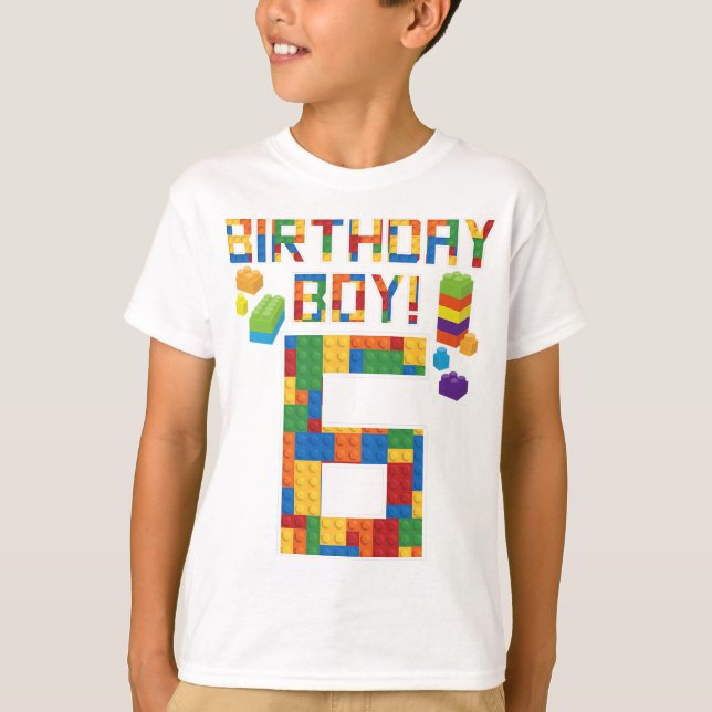 Cute 6e Birthday Gift 6-åriga blocket Byggnad T Shirt (Framsida)
