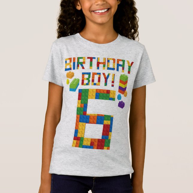 Cute 6e Birthday Gift 6-åriga blocket Byggnad T Shirt (Framsida)