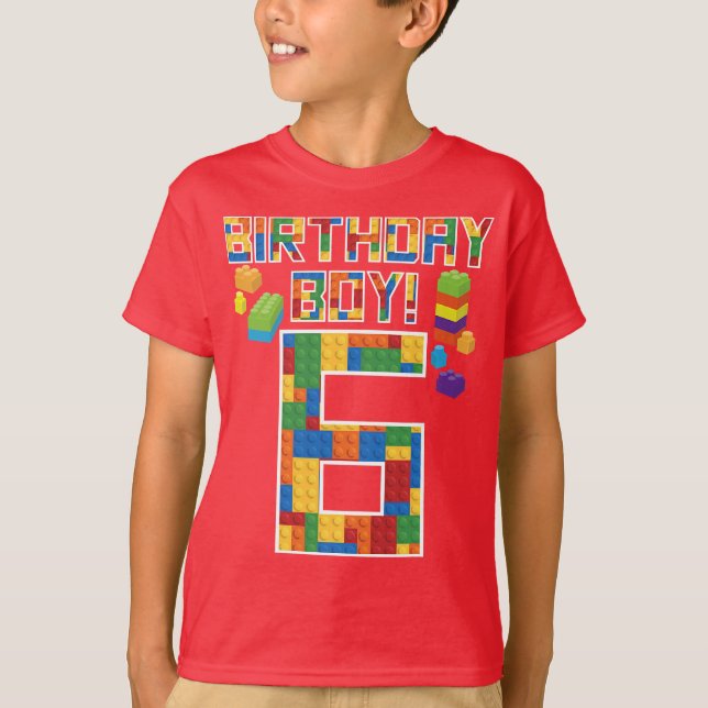Cute 6e Birthday Gift 6-åriga blocket Byggnad T Shirt (Framsida)