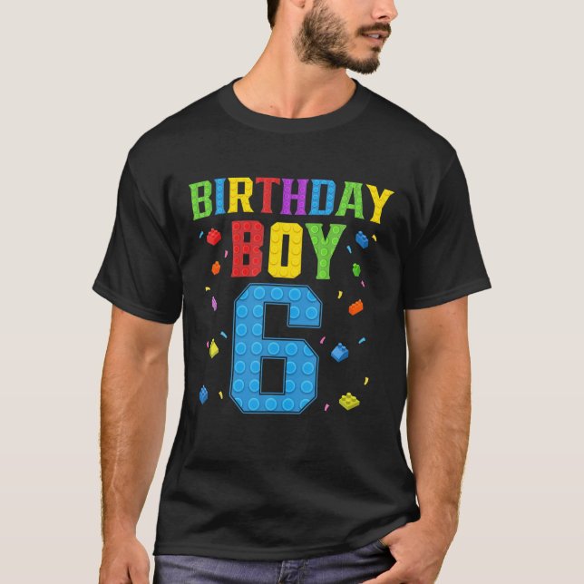 Cute 6Th Birthday Gift 6 Years Old Block Building T Shirt (Framsida)