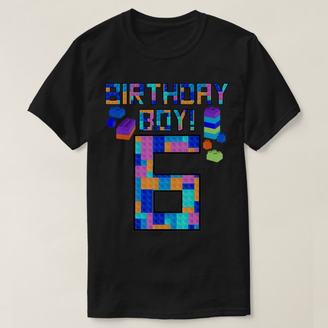 Cute 6th Birthday Gift 6 Years Old Block Building  T Shirt (Design framsida)