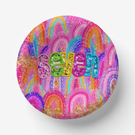 Cute 7:e Birthday Rainbow Guld Glitter