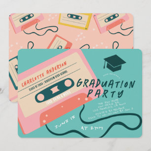 Cute 80:s Rosa Cassette Tape Music Studenten Inbjudningar