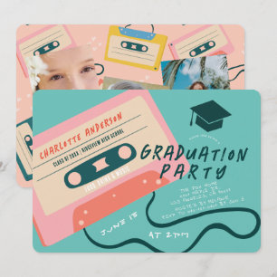 Cute 80:s Rosa Cassette Tape Studenten Photo Inbjudningar